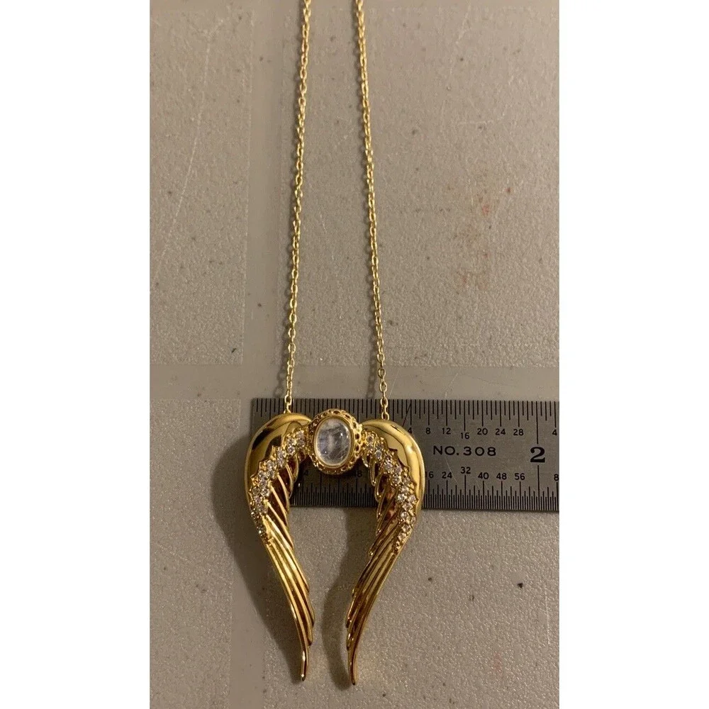 Vintage Sterling Silver Angel Wing Pendant Necklace 20” Gold Over 925